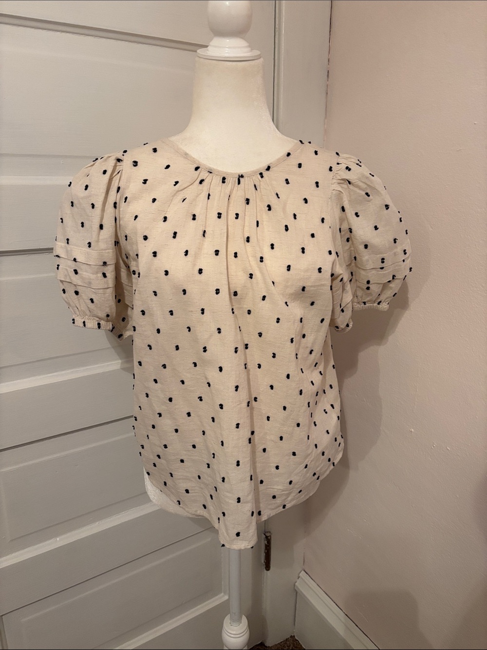 Madewell Ivory Blouse with Black Dot Embroidery